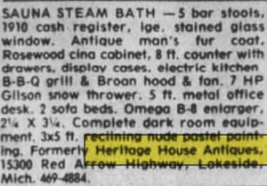 Heritage House Antiques and Paintings - Mar 22 1975 Ad For Sale